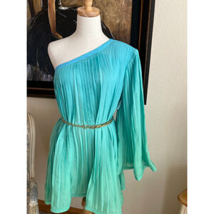 NWT ROWEN ROSE from Paris Aqua Pleated One Shoulder Mini Dress Size 6